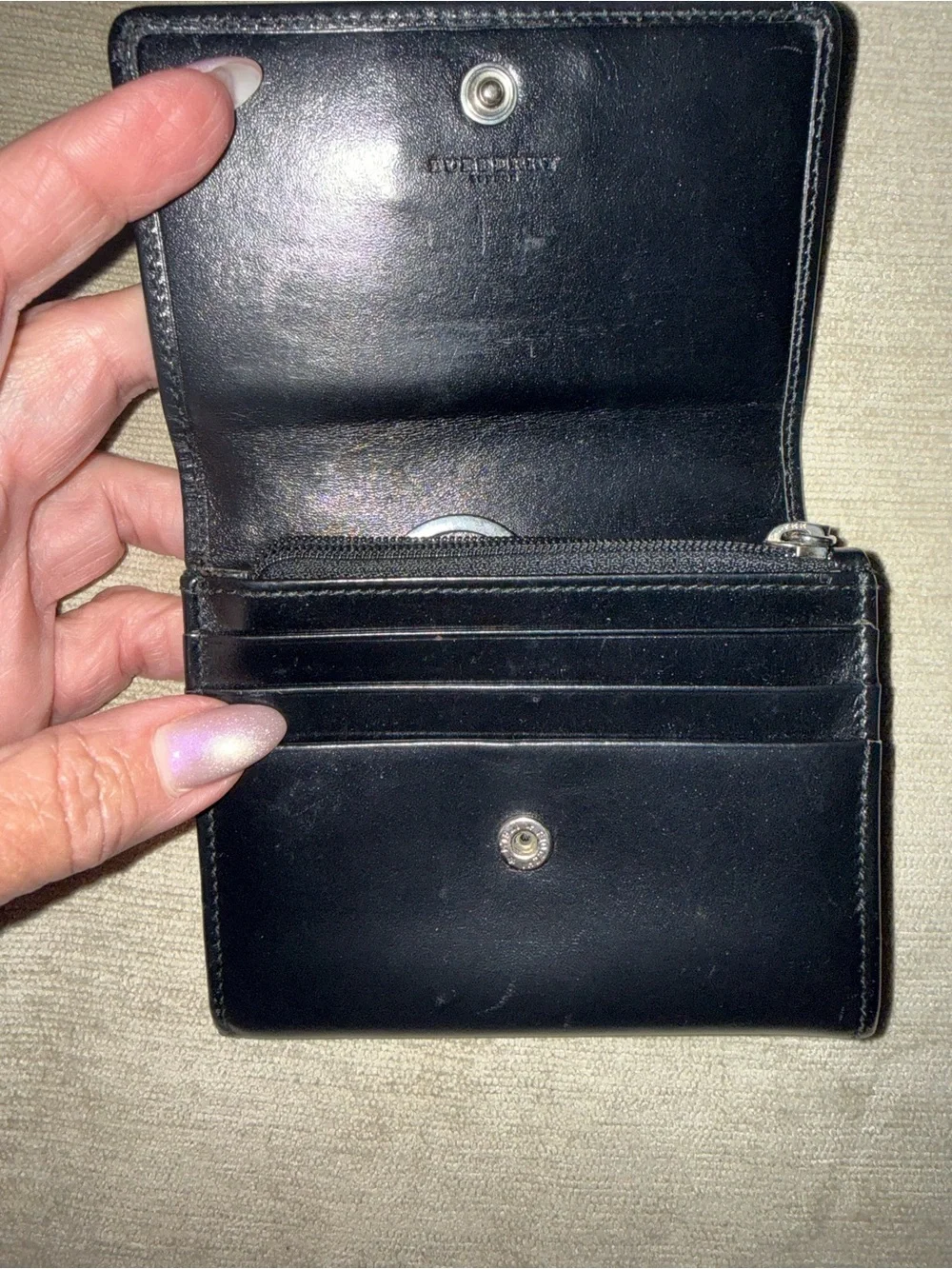 Burberry Black Leather Card & Key Holder with Metal Logo Plaque